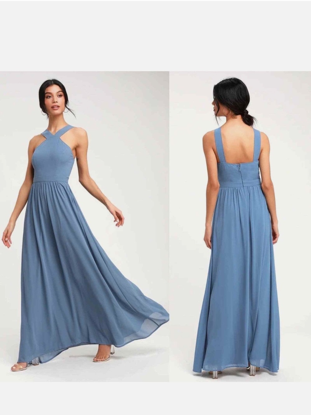 NWT Lulus Air of Romance Maxi Dress Light Blue Halter